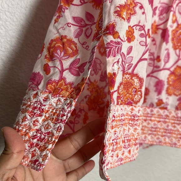 Sigrid Olsen Orange Floral Sleeveless Embroidered Boho Blouse Top Size Medium - Picture 3 of 8